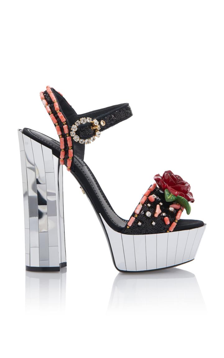 Dolce & Gabbana Floral Embellished Canvas Platform Sandals
