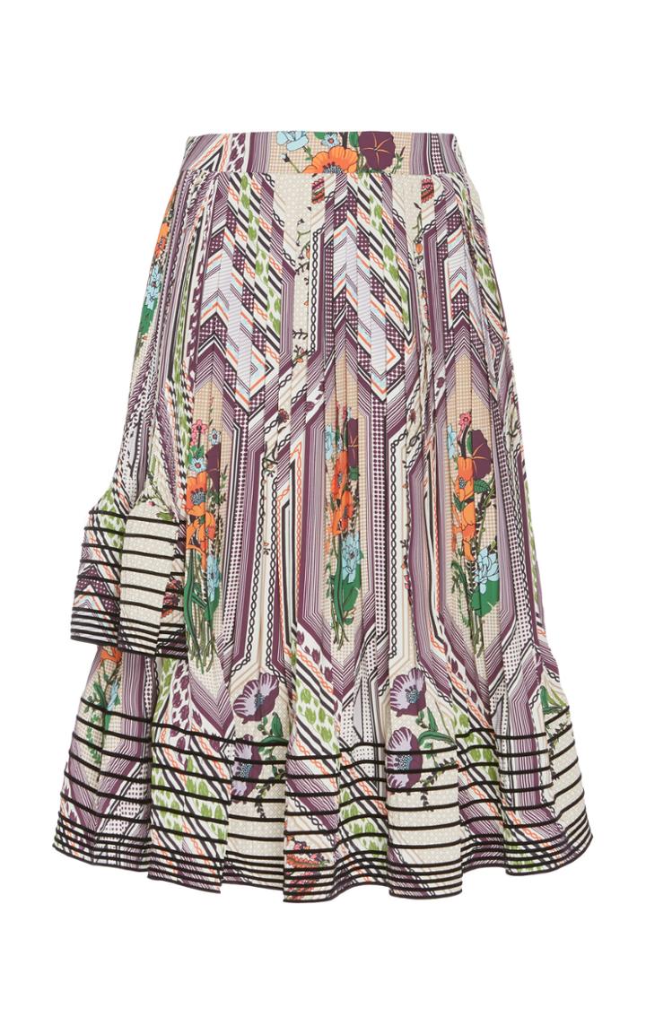 Tory Burch Printed Ruffled Satin Skirt