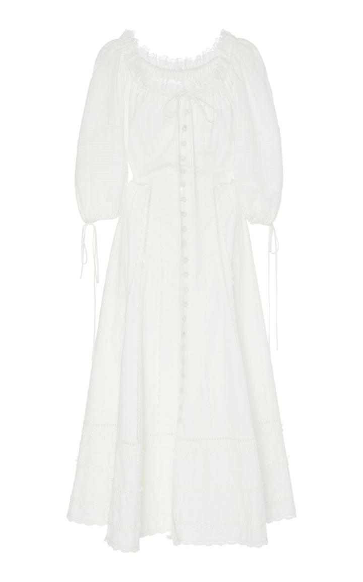 Jonathan Simkhai Lace Trim Poplin Tie Sleeve Button-down Dress