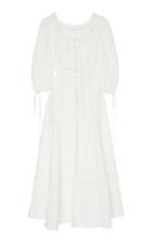 Jonathan Simkhai Lace Trim Poplin Tie Sleeve Button-down Dress