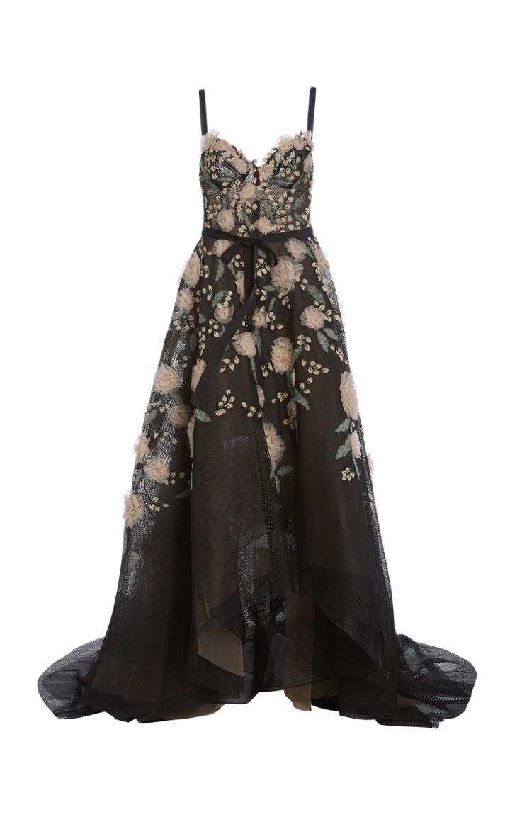 Moda Operandi Marchesa Floral-embellished Tulle Gown