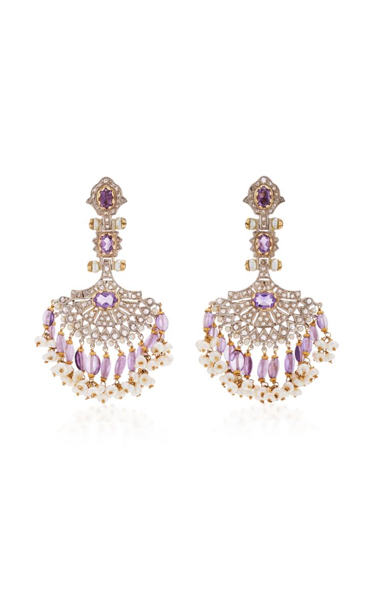 Sanjay Kasliwal 14k Gold Amethyst Diamond Chandelier Earrings
