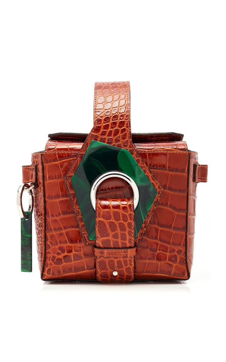 Ganni Resin-embellished Croc-effect Leather Bag