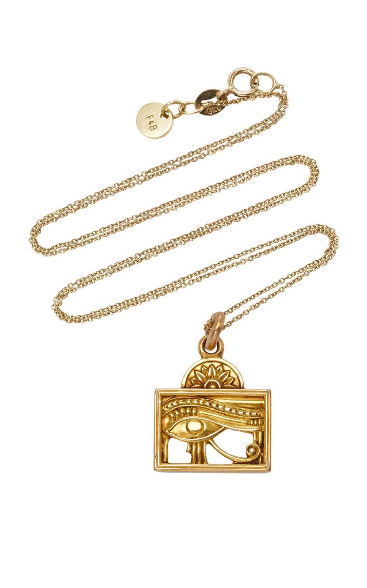 Fox And Bond Vintage Egyptian Eye 14k Gold Pendant Necklace