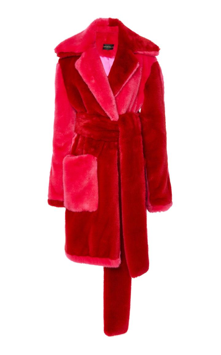 Christian Siriano Color Blocked Faux Fur Coat
