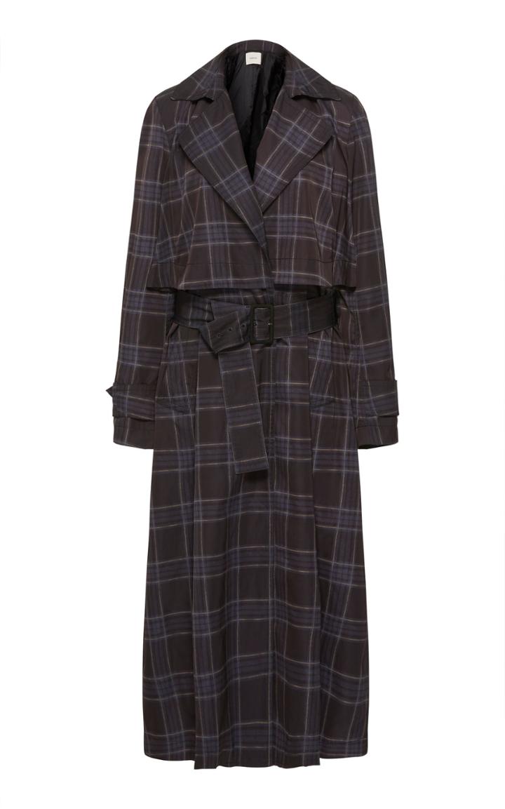 Vince Plaid Belted Twill Trench Coat