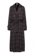 Vince Plaid Belted Twill Trench Coat
