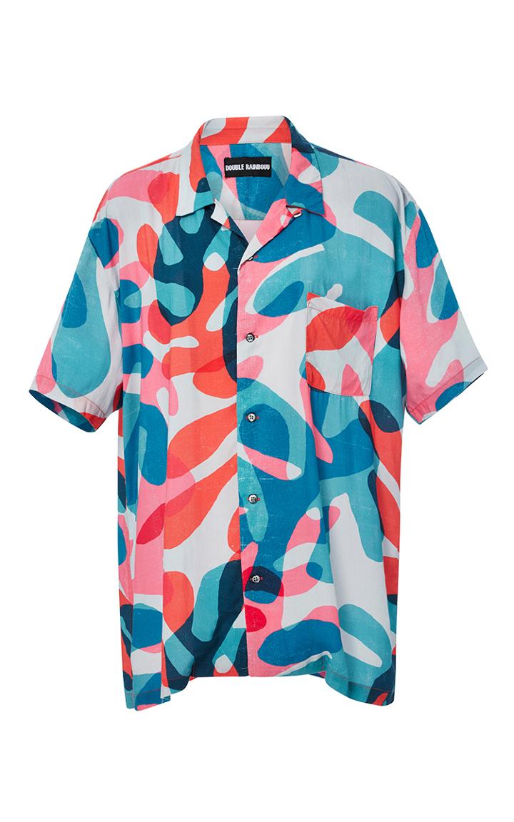 Double Rainbouu Coral Leaf Short Sleeve Hawaiian Shirt