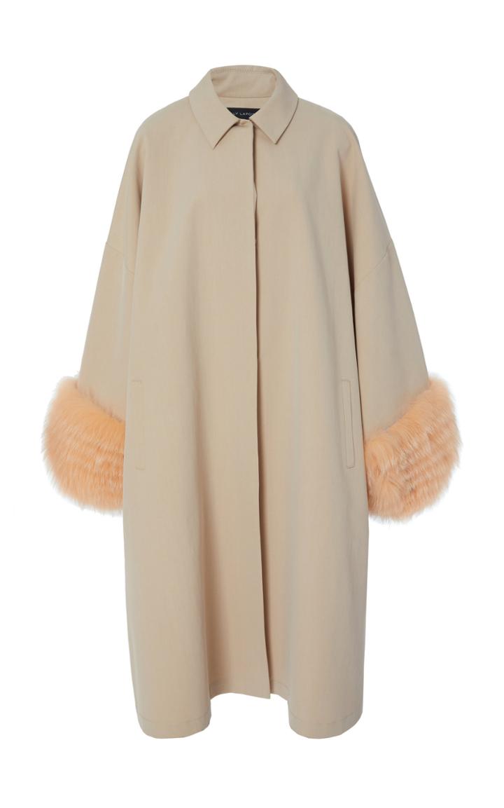 Sally Lapointe Oversized Fur-cuff Cotton And Silk Canvas Coat