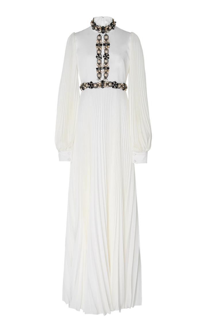 Andrew Gn Embellished Pliss-silk Gown