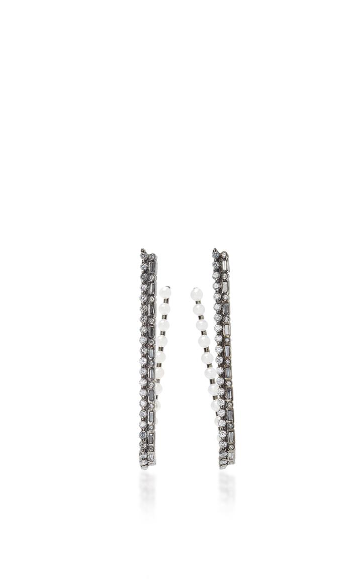 Colette Jewelry 18k Oxidized Gold Diamond And Pearl Hoop Earrings