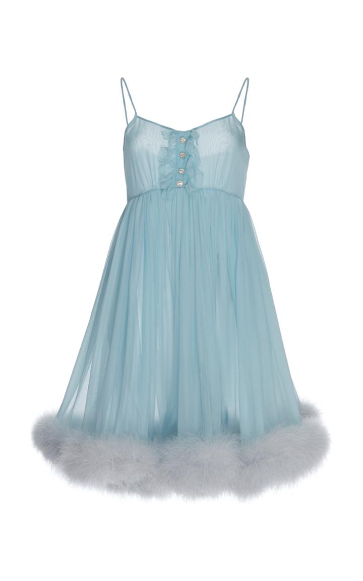 Dolce & Gabbana Fur-trimmed Pleated Sheer Mini Dress