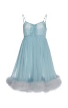 Dolce & Gabbana Fur-trimmed Pleated Sheer Mini Dress