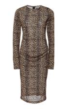 Christian Siriano Cheetah Mesh Long Sleeve Side Drape Dress