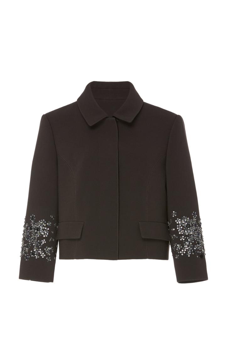 Zac Posen Espresso Multi Sequin Bonded Crepe Jacket