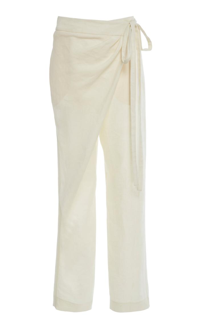 Oscar De La Renta Straight Leg Broadcloth Wrap Front Pant