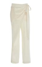 Oscar De La Renta Straight Leg Broadcloth Wrap Front Pant