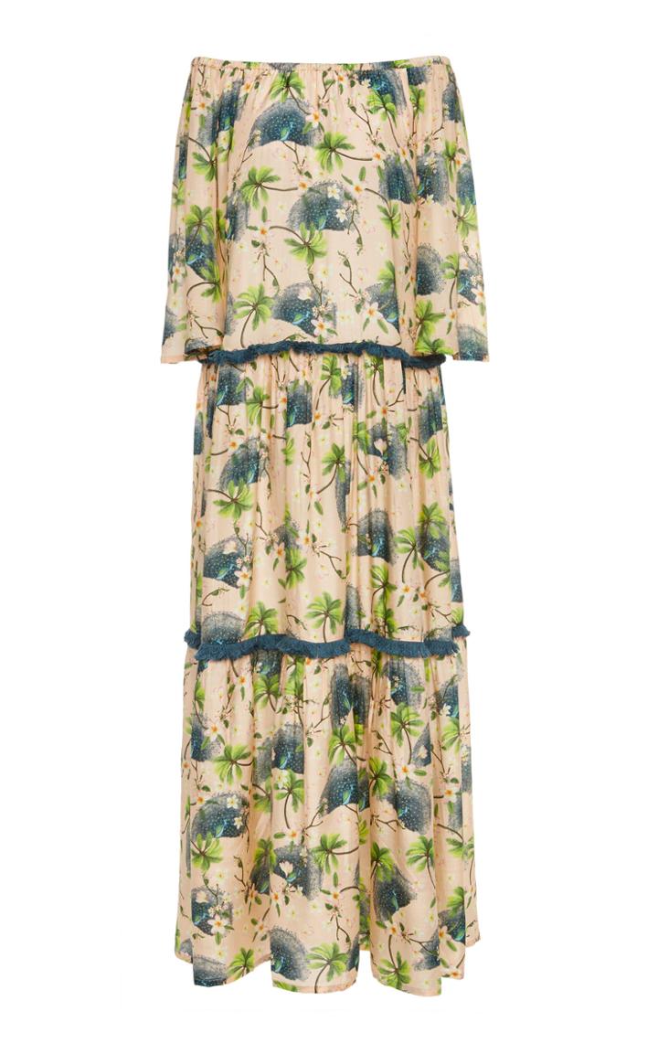 Verandah Off-the-shoulder Printed Maxi Dress
