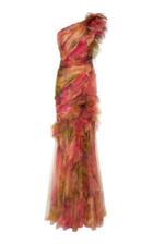 Marchesa One Shoulder Print Gown