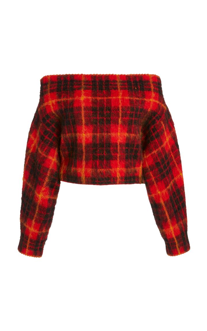 Monse Tartan Plaid Off-the-shoulder Sweater