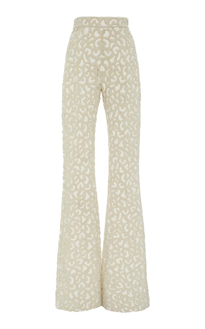 Brandon Maxwell Leopard Pearl Embroidered Pant