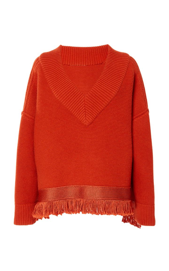 Oscar De La Renta Fringe-trimmed Cotton-blend Sweater