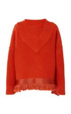 Oscar De La Renta Fringe-trimmed Cotton-blend Sweater