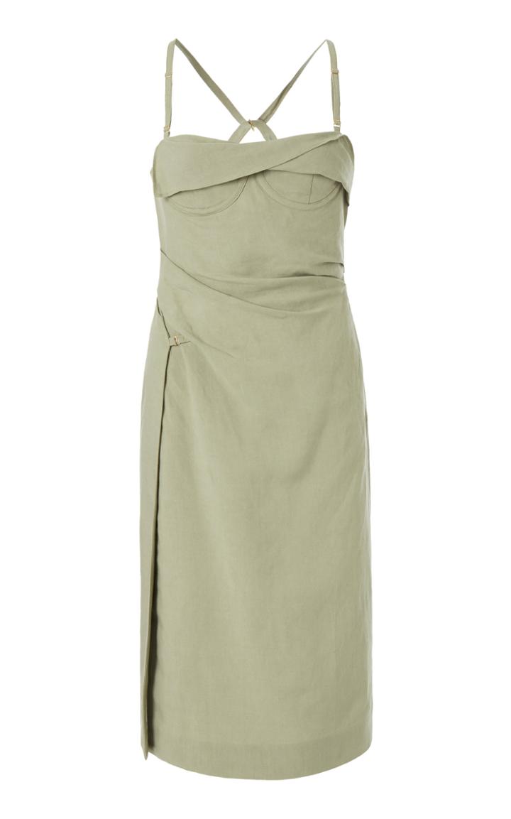 Moda Operandi Jacquemus Laurier Draped Linen-blend Midi Corset Dress