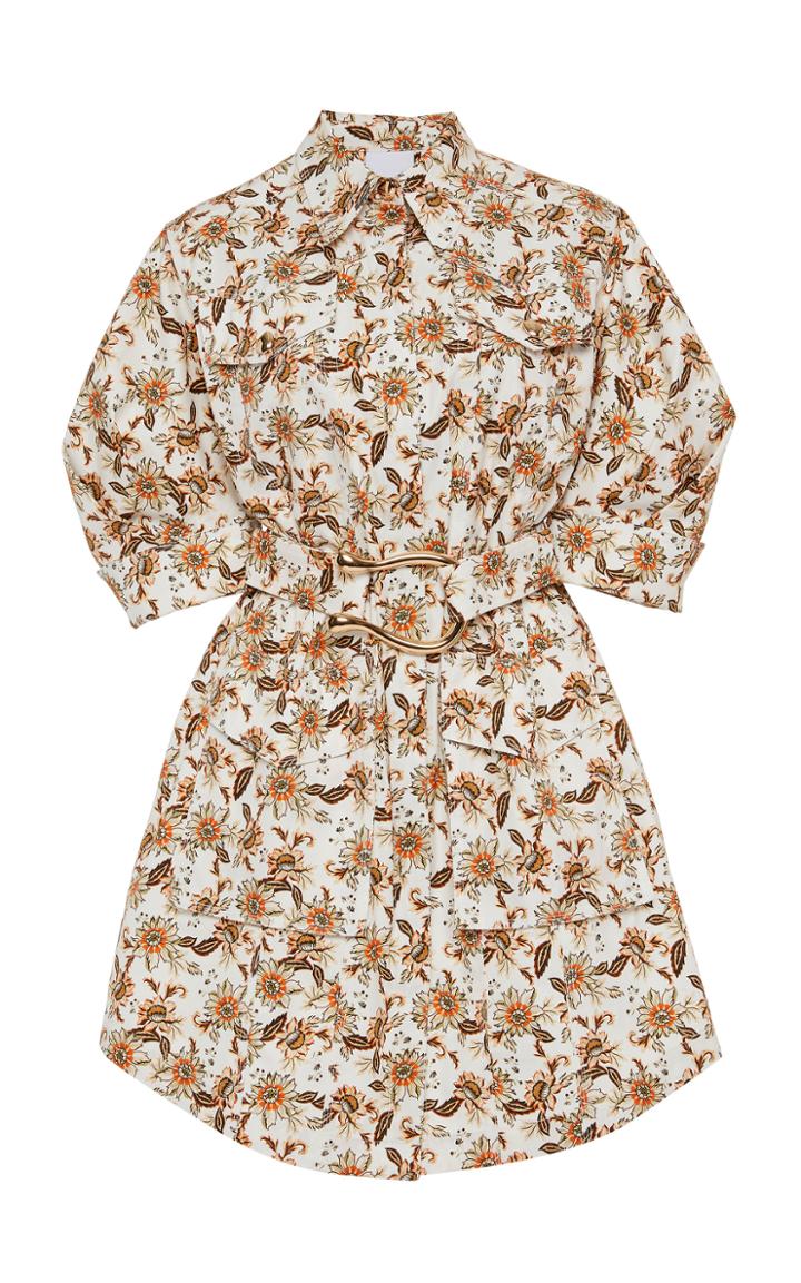 Acler Willow Floral-print Belted Cotton Mini Dress