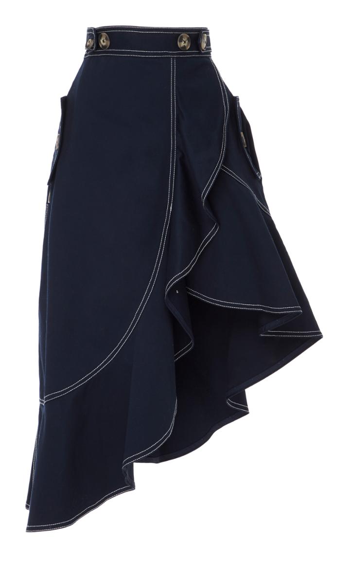 Self Portrait Flounced Cotton-canvas Asymmetrical Skirt