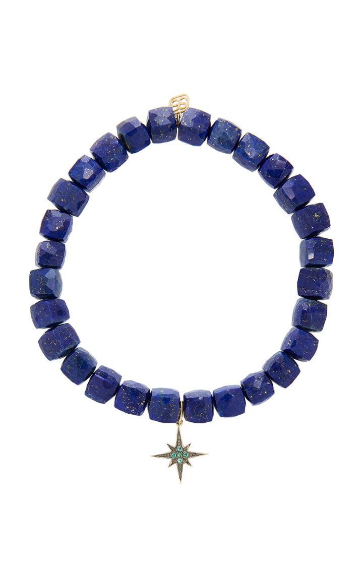 Sydney Evan 6mm Cubed Lapis Bracelet With Small Emerald Starburst