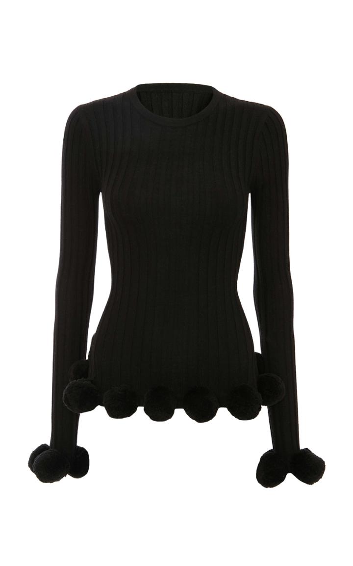 Moda Operandi Jw Anderson Pom Pom-detailed Ribbed-knit Wool Top