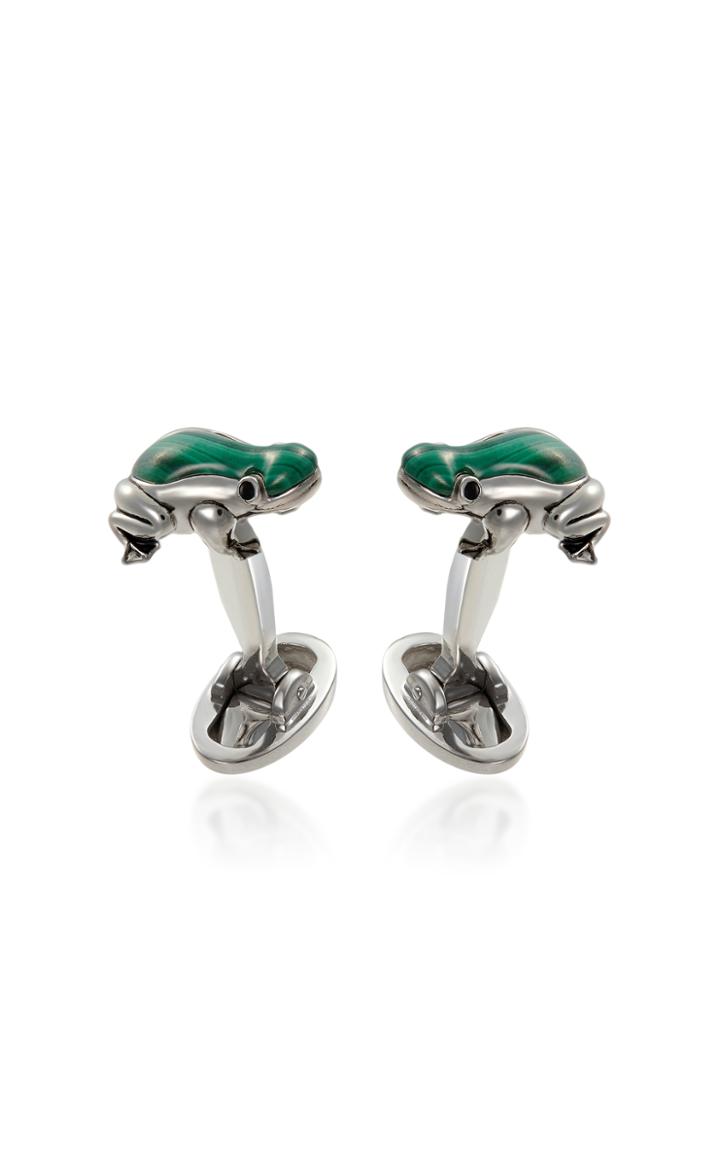 Jan Leslie Malachite Frog Stirling Silver Cufflinks