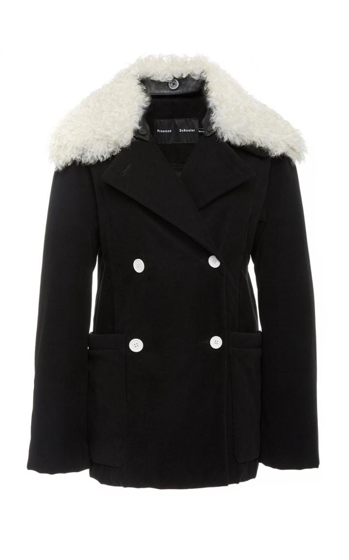 Proenza Schouler Fur-trimmed Double-breasted Cotton-blend Jacket