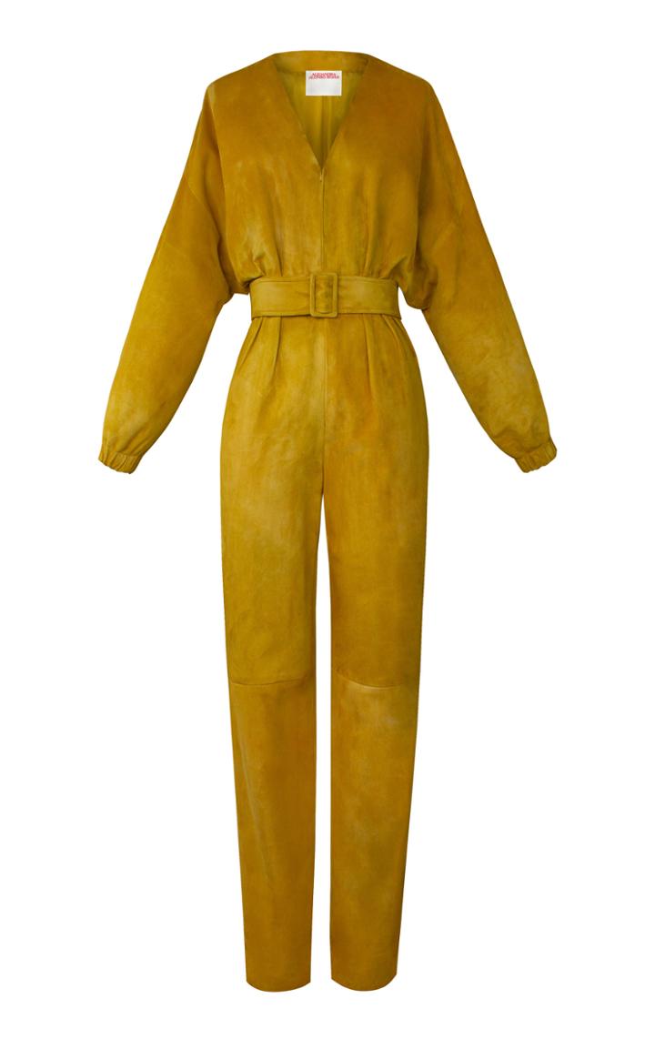Moda Operandi Alejandra Alonso Rojas Belted Suede Jumpsuit