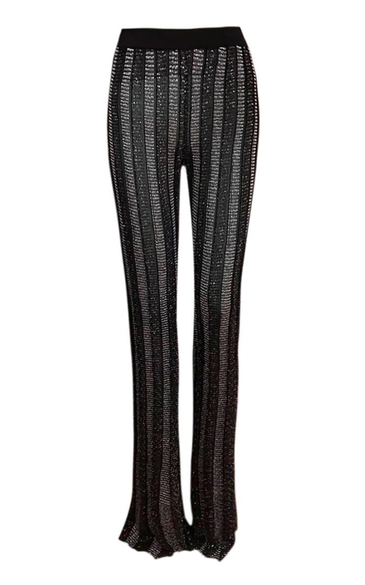 Moda Operandi Balmain Metallic Ribbed-knit Flared Pants Size: 34