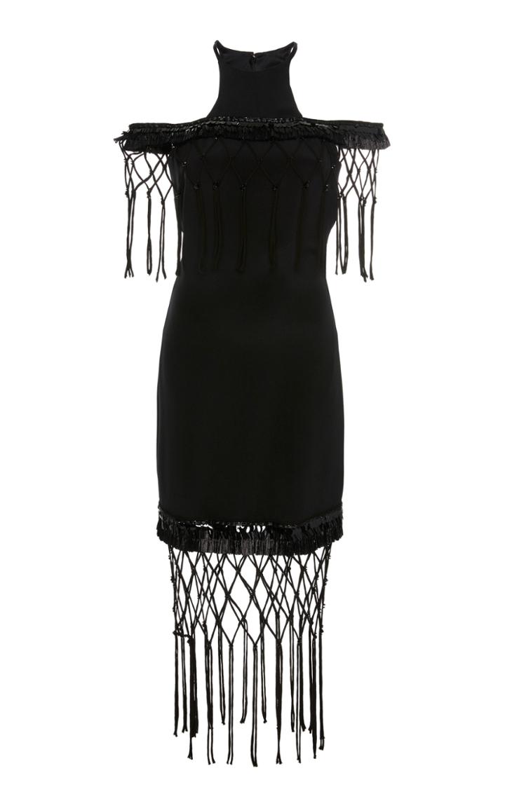 Cushnie Off-the-shoulder Silk Fringe Dress