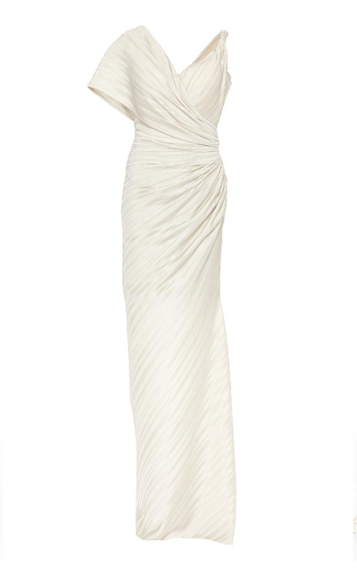 Zac Posen One-sleeve Pleated Satin Gown