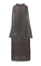 J. Mendel Pleated Metallic Mini Dress With Tassel Skirt