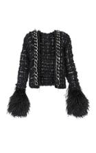 Balmain Feather Trimmed Embellished Tweed Jacket