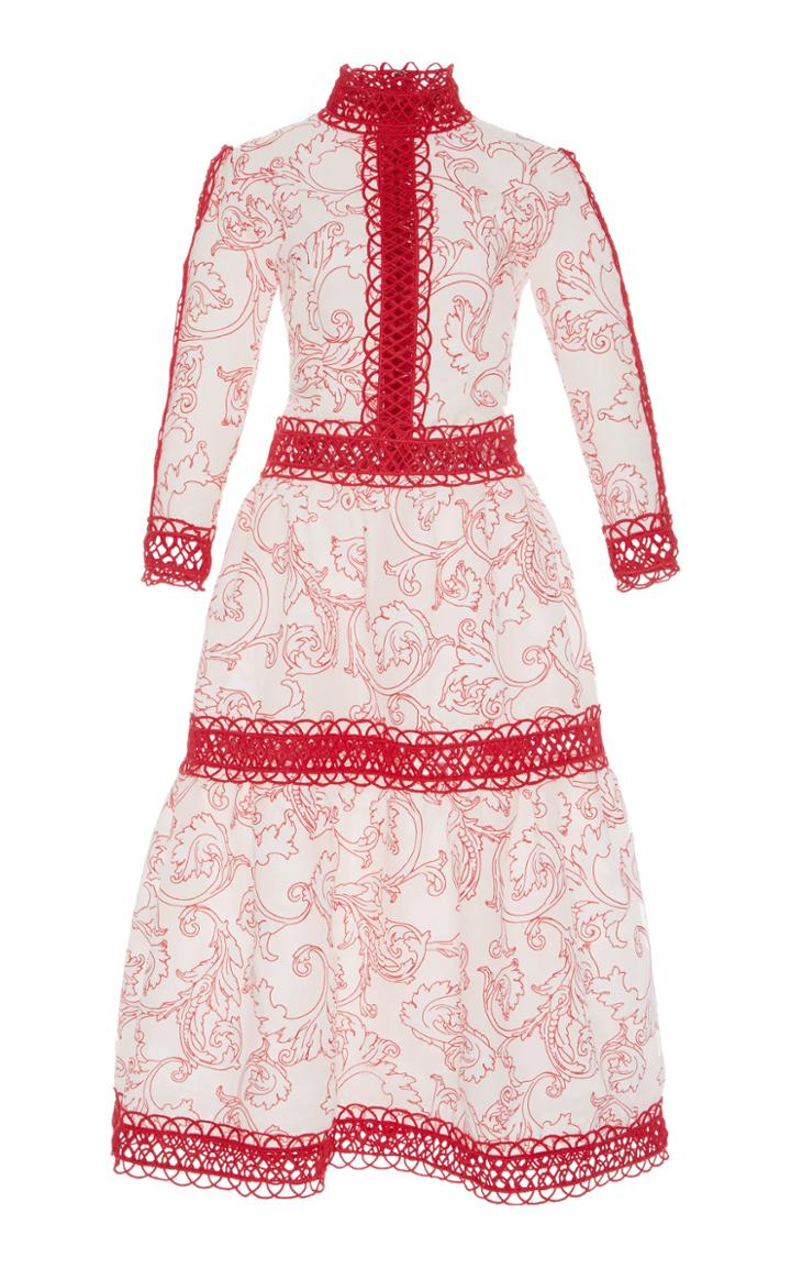 Costarellos Embroidered Midi Dress