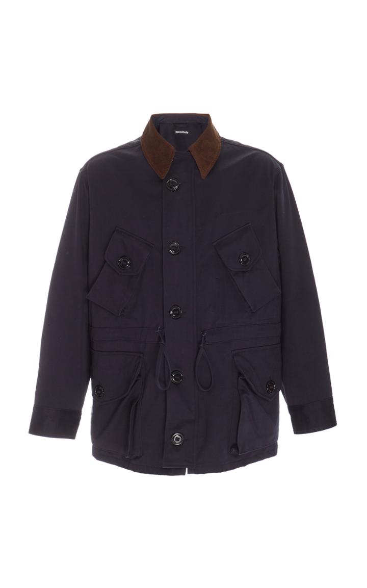 Monitaly Military Half Corduroy-trimmed Cotton-twill Coat