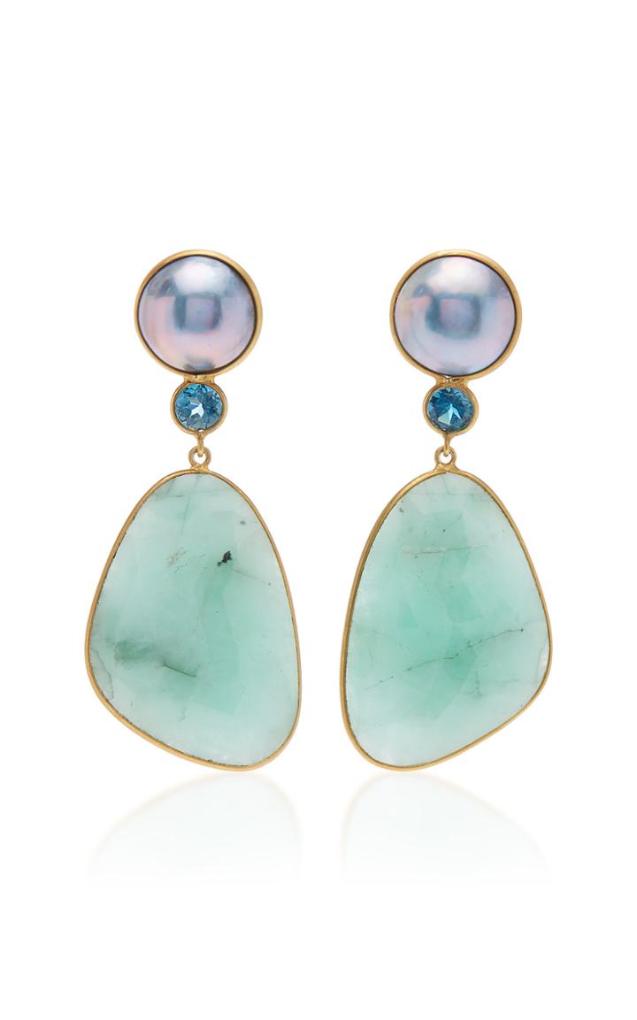 Bahina One Of A Kind Earrings With Blue Mabe Pearl London Blue Topaz And Emerald