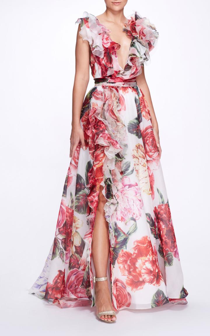 Moda Operandi Marchesa Ruffle-trimmed Silk Wrap Gown