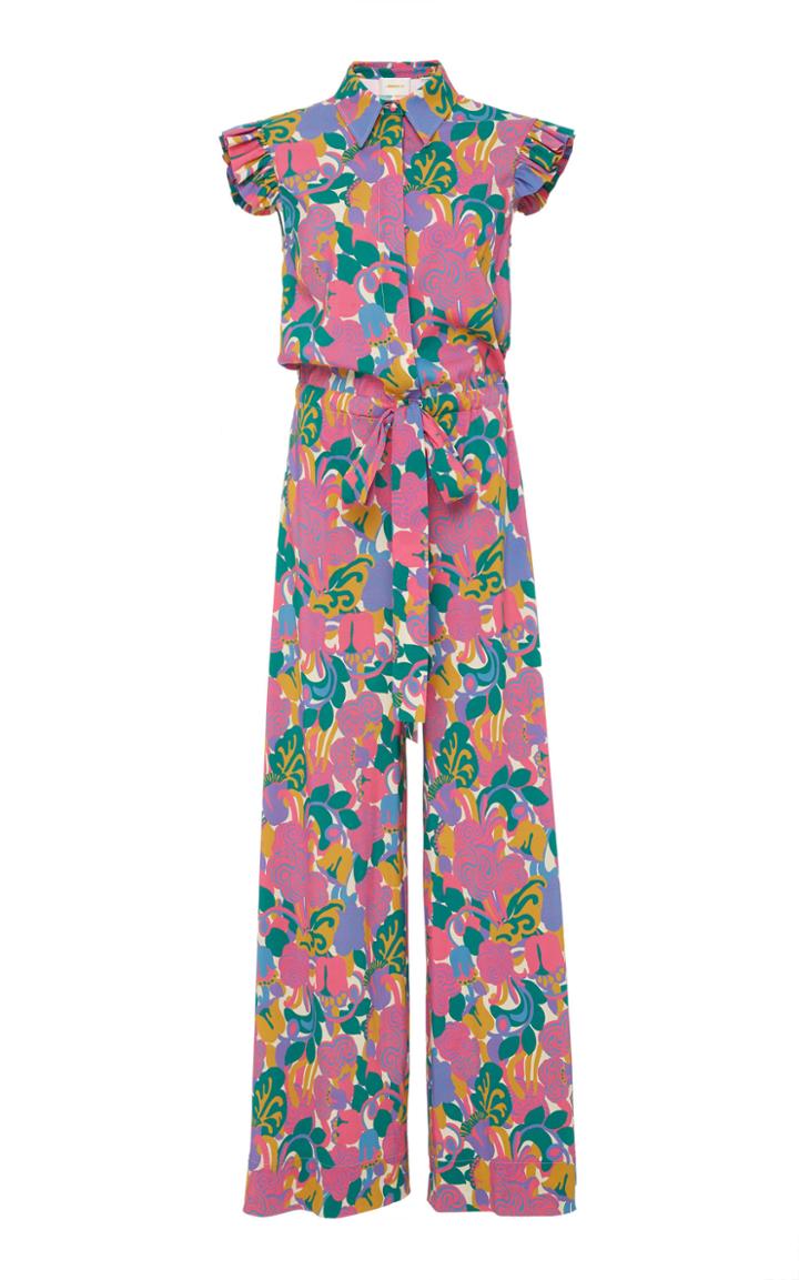 La Doublej Pleated Floral-print Crepe Jumpsuit