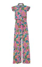 La Doublej Pleated Floral-print Crepe Jumpsuit