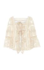 Anna Sui Clipped Floral Jacquard Embroidered Blouse