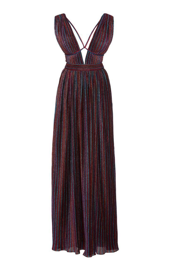 Jonathan Simkhai Rainbow Pleats V-neck Maxi Dress