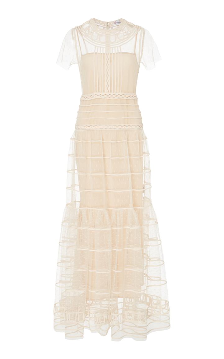 Red Valentino Pont D'esprit Dress With Embroidered Tubulars
