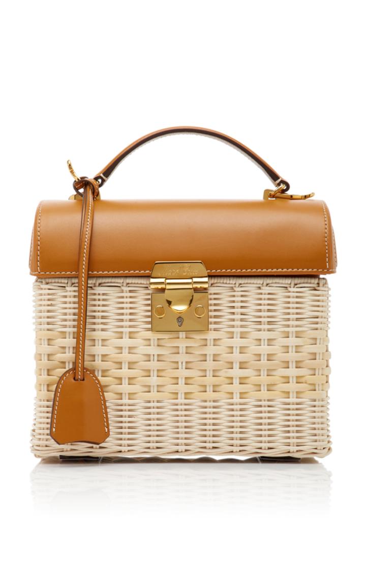 Mark Cross Sara Leather-trimmed Rattan Bag